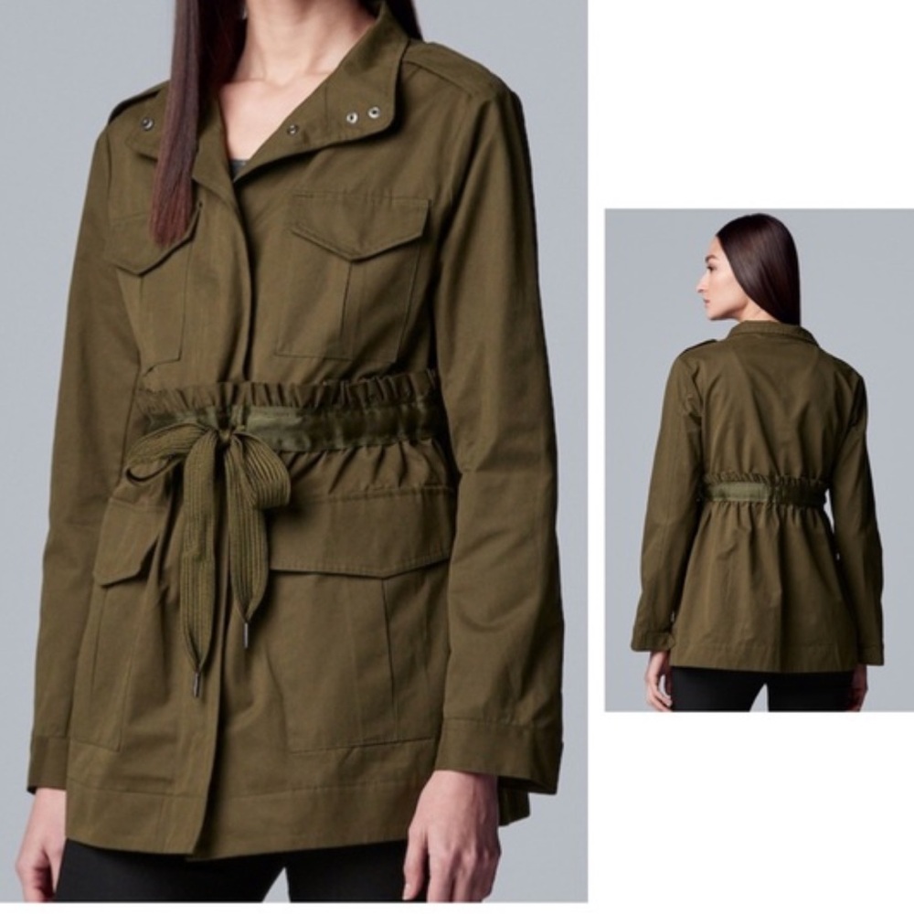 Vera Wang Military Army Green 4 Pocket Utility Jacket with Bow Front Tie Medium - Picture 8 of 9
